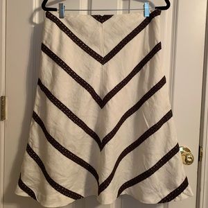 Ann Taylor Loft Cream/Brown Chevron A-Line Skirt